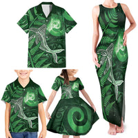 New Zealand Matariki Family Matching Tank Maxi Dress and Hawaiian Shirt Maori Koru With Humpback Whale Green LT05 - Polynesian Pride