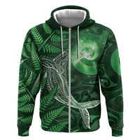 New Zealand Matariki Hoodie Maori Koru With Humpback Whale Green LT05 Zip Hoodie Green - Polynesian Pride