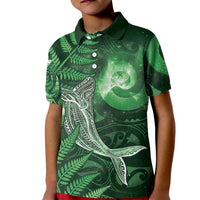 New Zealand Matariki Kid Polo Shirt Maori Koru With Humpback Whale Green LT05 Kid Green - Polynesian Pride