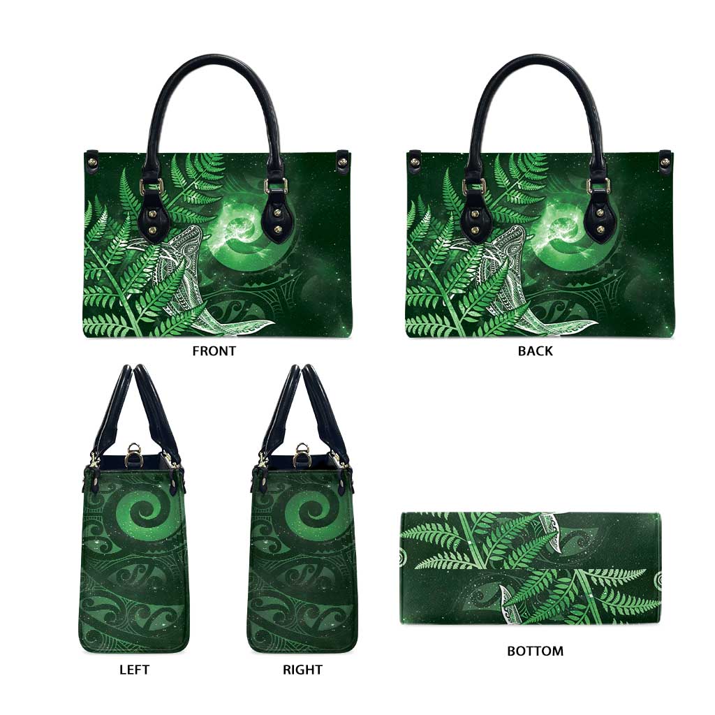 New Zealand Matariki Leather Bag Maori Koru With Humpback Whale Green