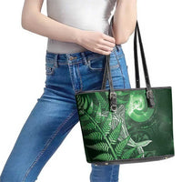 New Zealand Matariki Leather Tote Bag Maori Koru With Humpback Whale Green