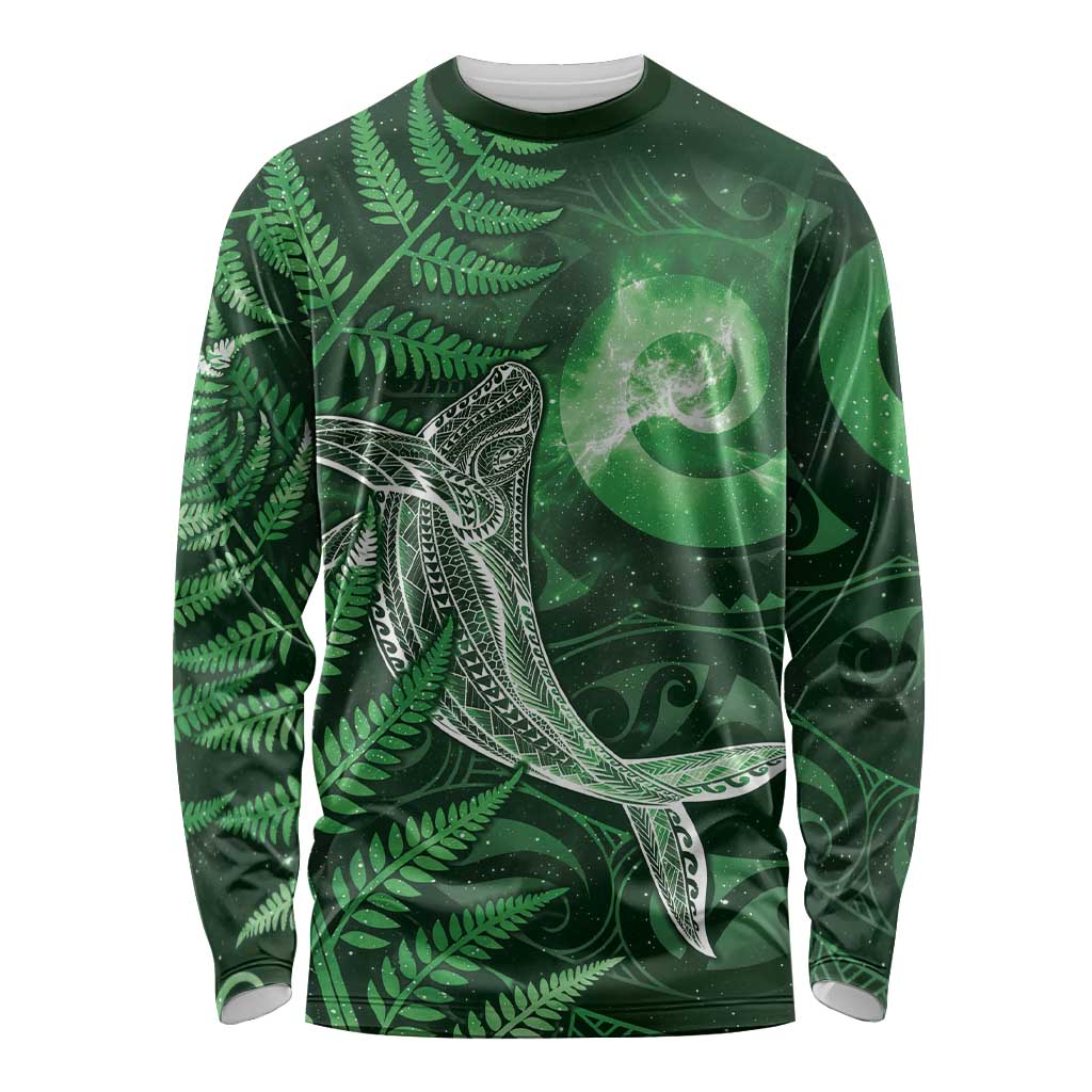 New Zealand Matariki Long Sleeve Shirt Maori Koru With Humpback Whale Green LT05 Unisex Green - Polynesian Pride