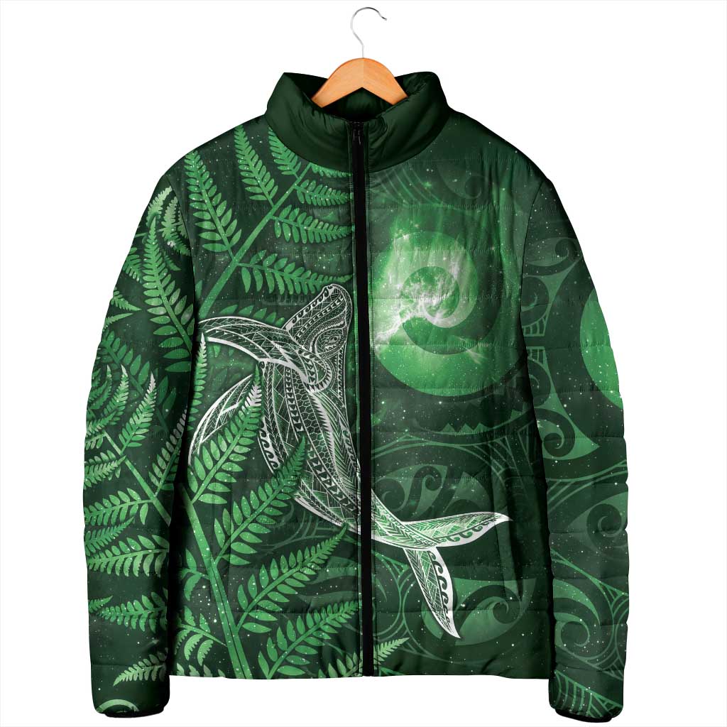 New Zealand Matariki Padded Jacket Maori Koru With Humpback Whale Green