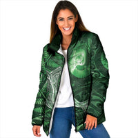 New Zealand Matariki Padded Jacket Maori Koru With Humpback Whale Green