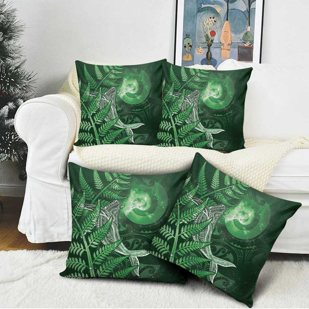 New Zealand Matariki Pillow Cover Maori Koru With Humpback Whale Green