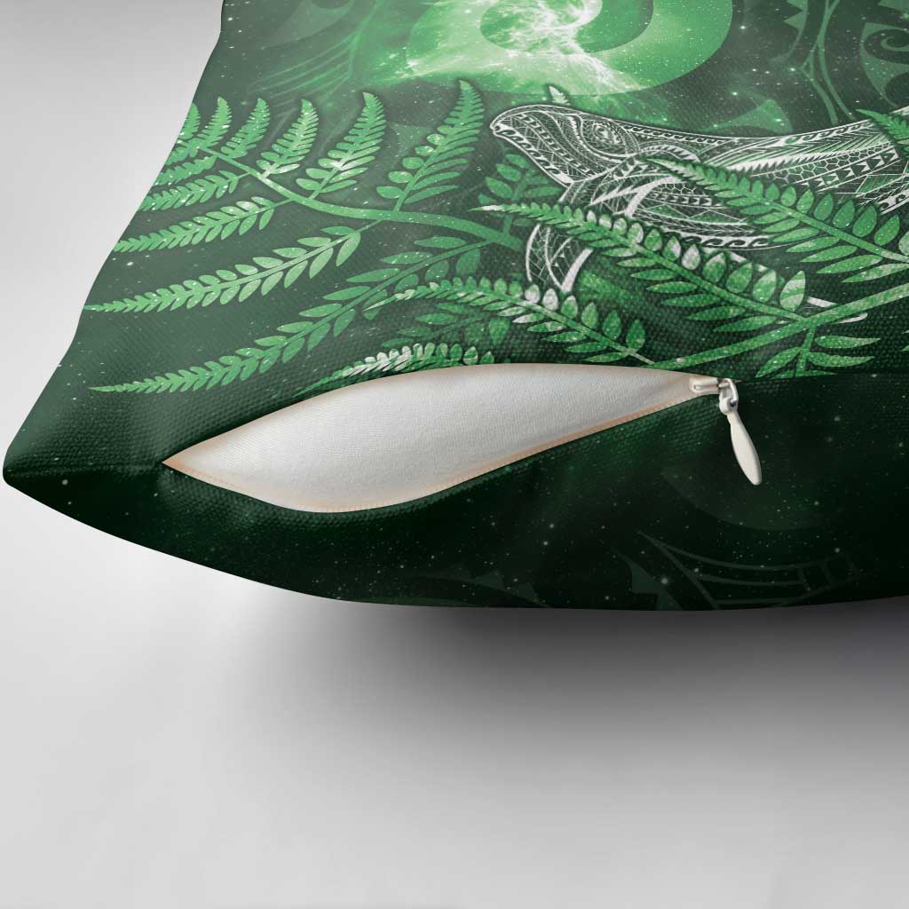 New Zealand Matariki Pillow Cover Maori Koru With Humpback Whale Green