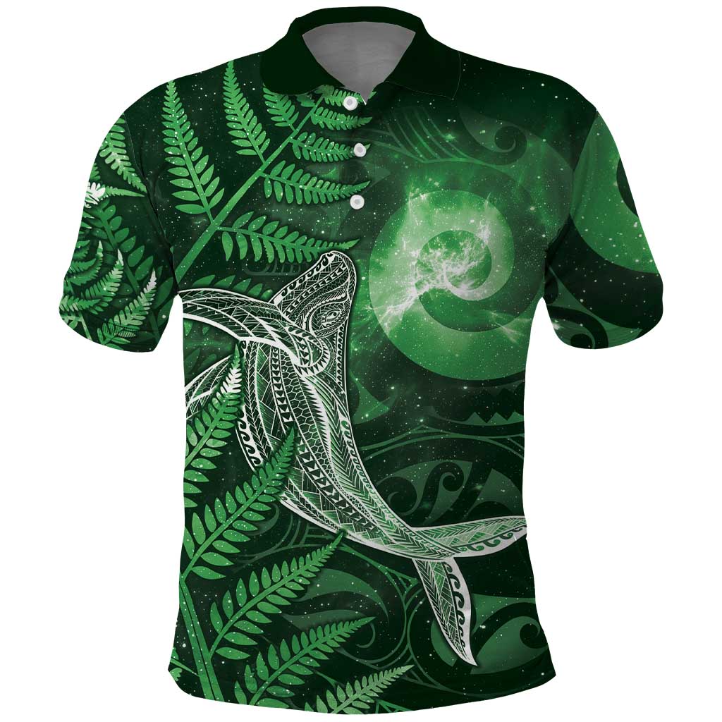 New Zealand Matariki Polo Shirt Maori Koru With Humpback Whale Green LT05 Green - Polynesian Pride