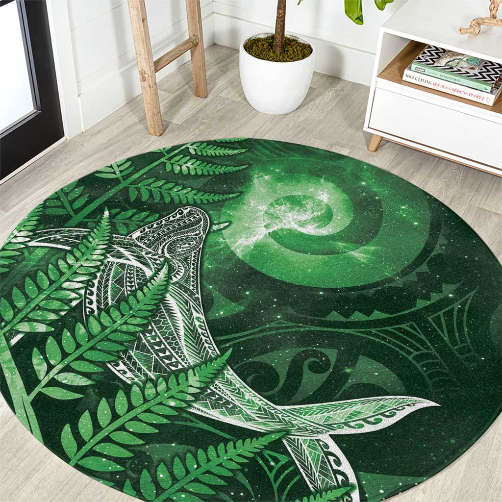 New Zealand Matariki Round Carpet Maori Koru With Humpback Whale Green LT05 Green - Polynesian Pride