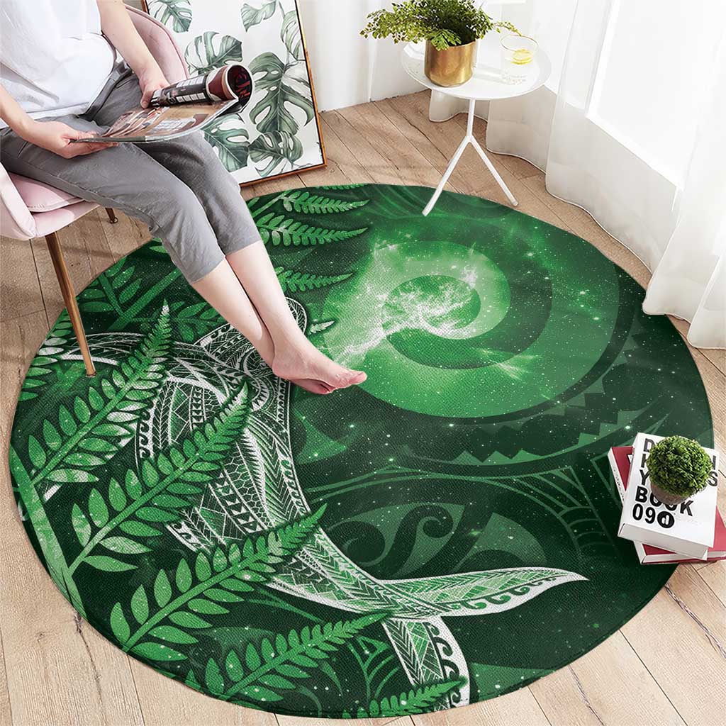 New Zealand Matariki Round Carpet Maori Koru With Humpback Whale Green LT05 - Polynesian Pride
