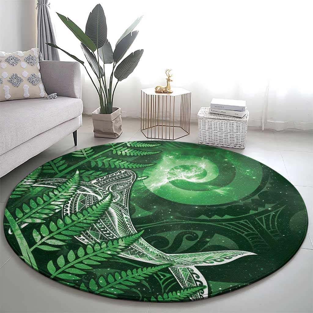 New Zealand Matariki Round Carpet Maori Koru With Humpback Whale Green LT05 - Polynesian Pride