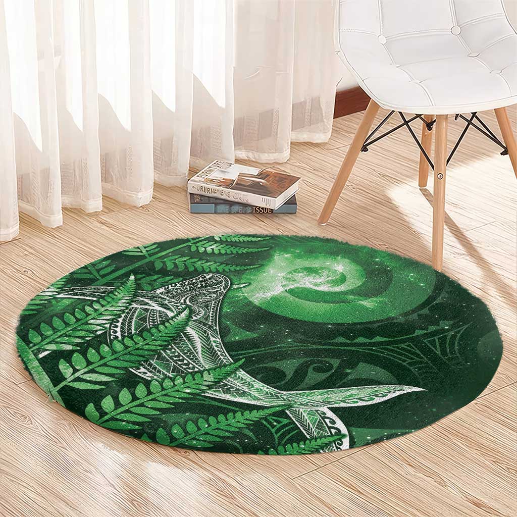 New Zealand Matariki Round Carpet Maori Koru With Humpback Whale Green LT05 - Polynesian Pride