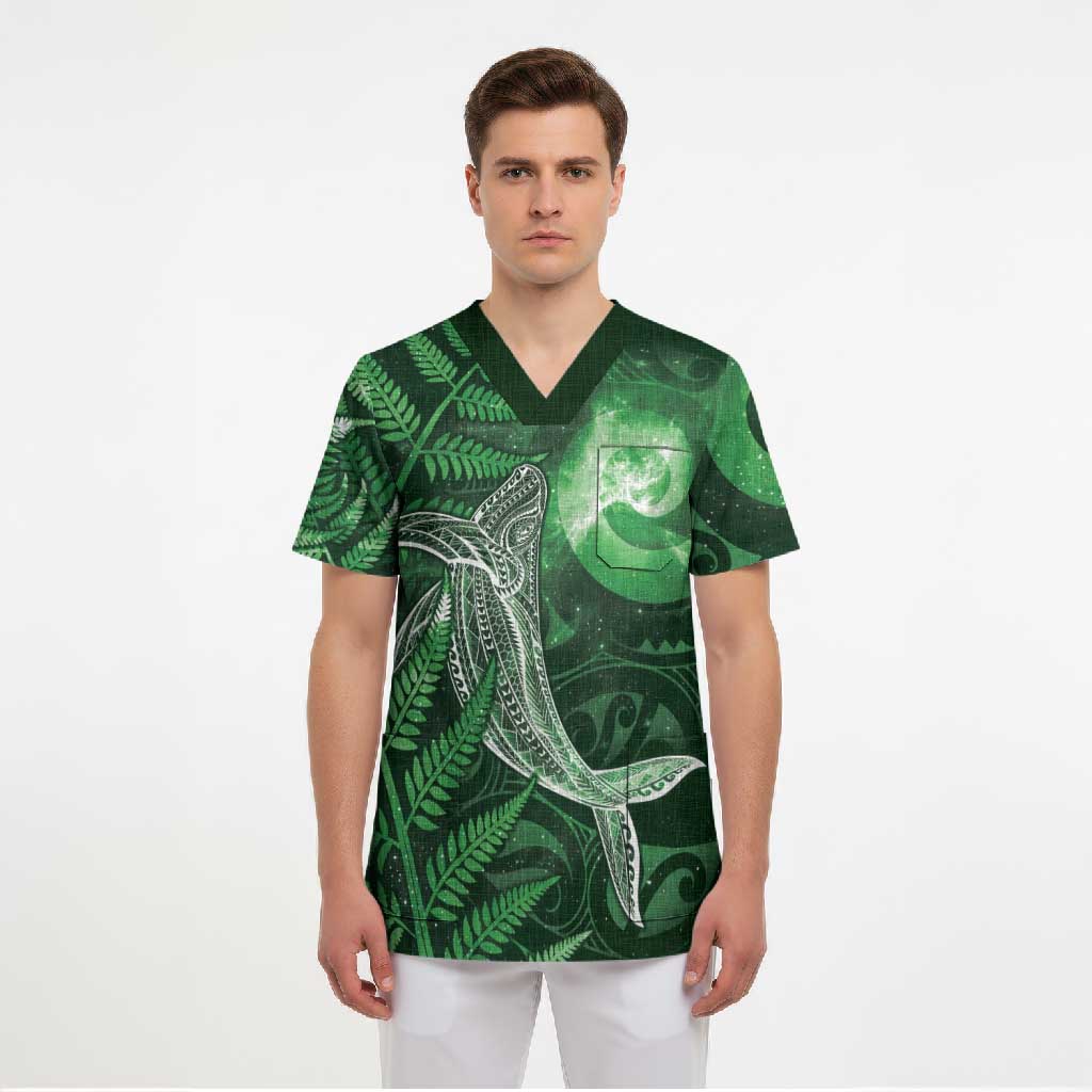 New Zealand Matariki Scrub Top Maori Koru With Humpback Whale Green