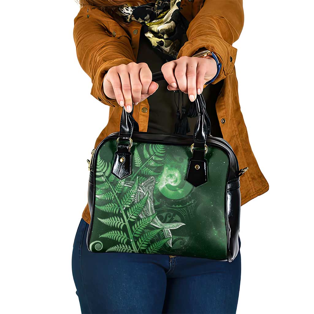 New Zealand Matariki Shoulder Handbag Maori Koru With Humpback Whale Green LT05 One Size Green - Polynesian Pride