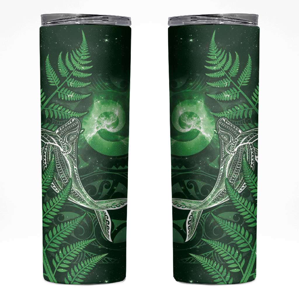 New Zealand Matariki Skinny Tumbler Maori Koru With Humpback Whale Green LT05 Green - Polynesian Pride