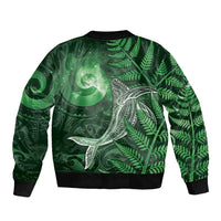 New Zealand Matariki Sleeve Zip Bomber Jacket Maori Koru With Humpback Whale Green