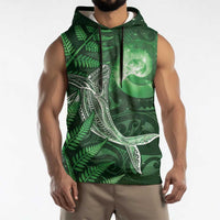 New Zealand Matariki Sleeveless Hoodie Maori Koru With Humpback Whale Green LT05 - Polynesian Pride