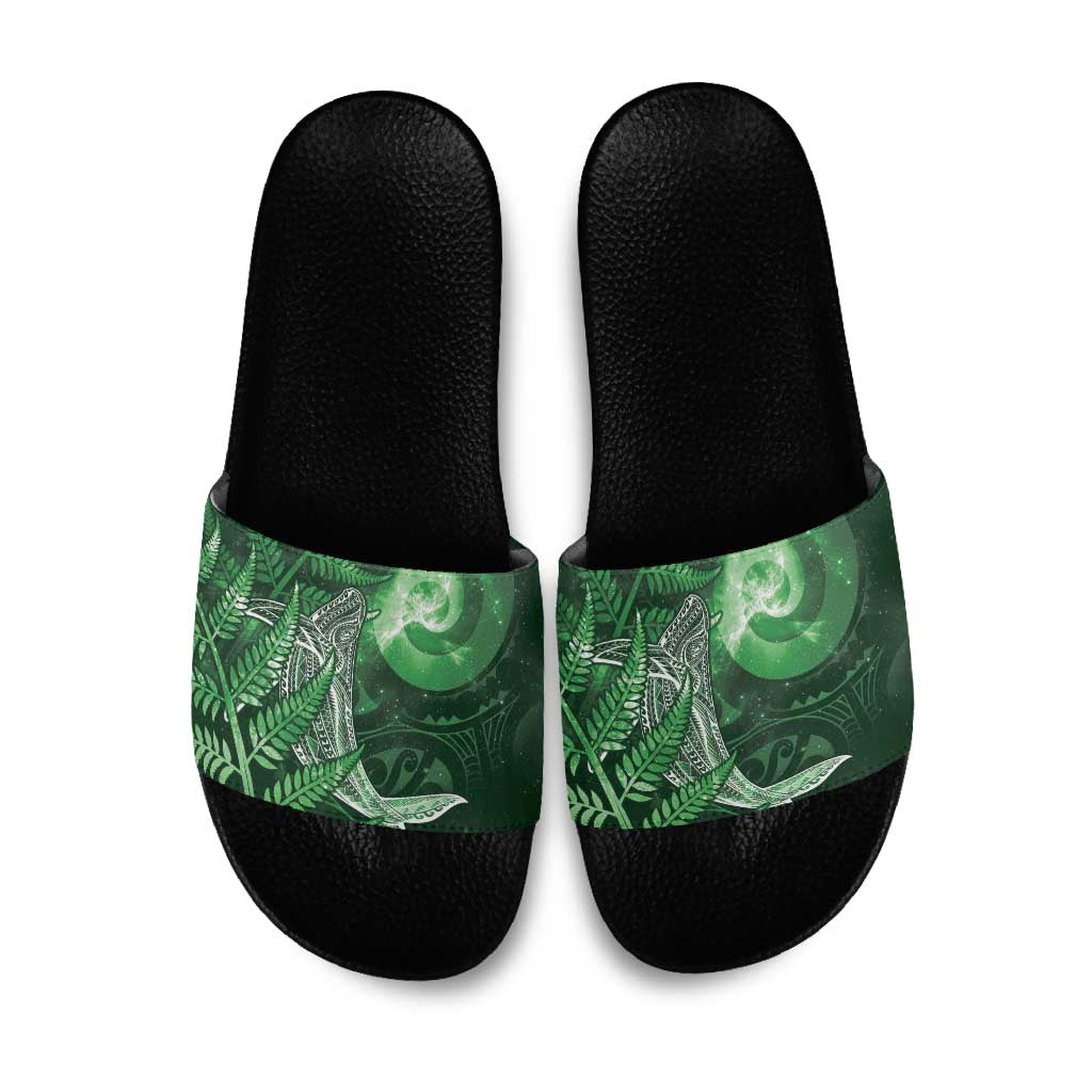 New Zealand Matariki Slide Sandals Maori Koru With Humpback Whale Green LT05 Green - Polynesian Pride