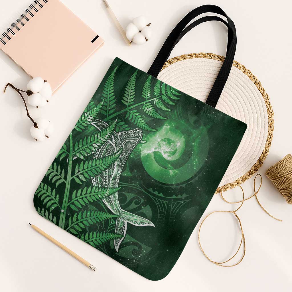 New Zealand Matariki Tote Bag Maori Koru With Humpback Whale Green