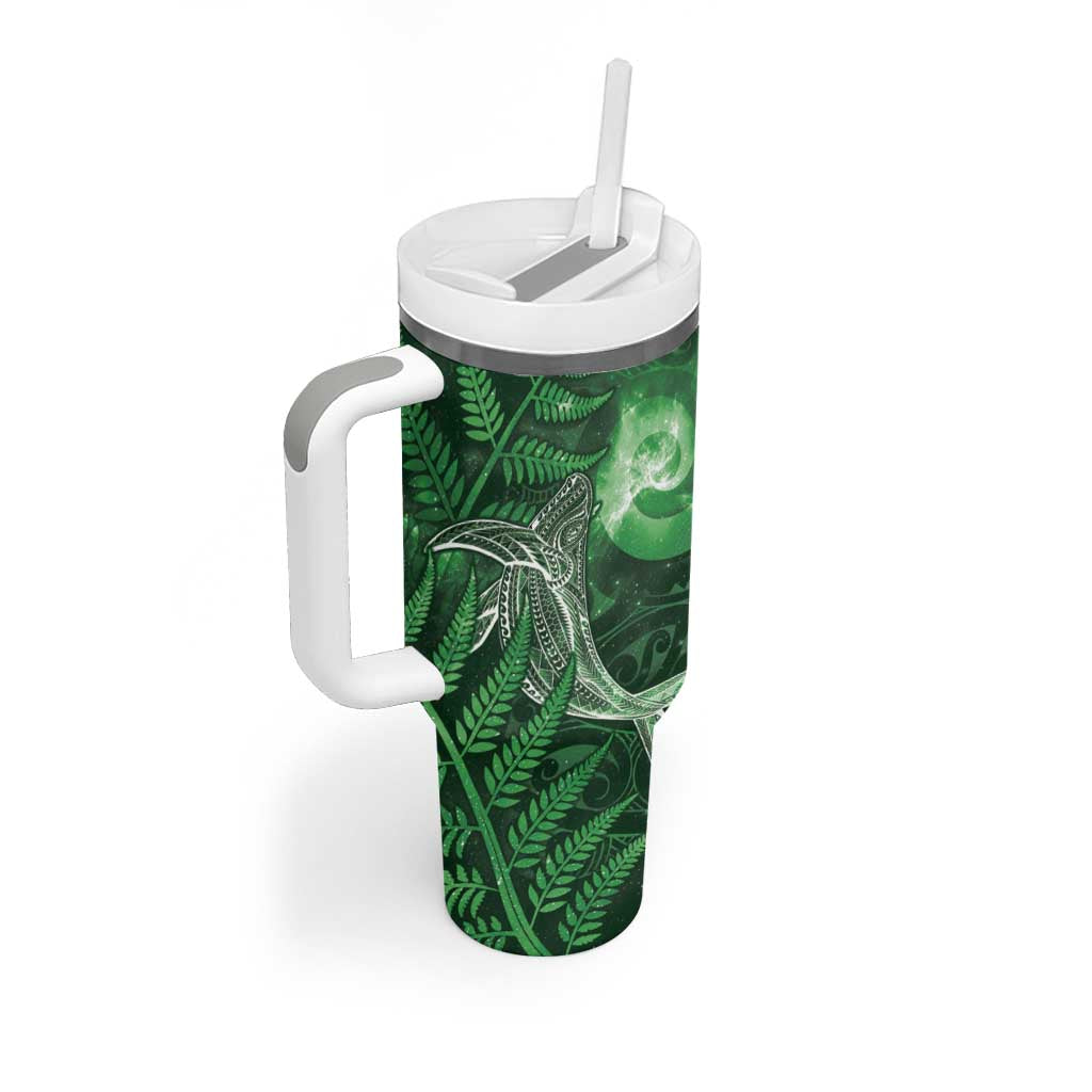 New Zealand Matariki Tumbler With Handle Maori Koru With Humpback Whale Green