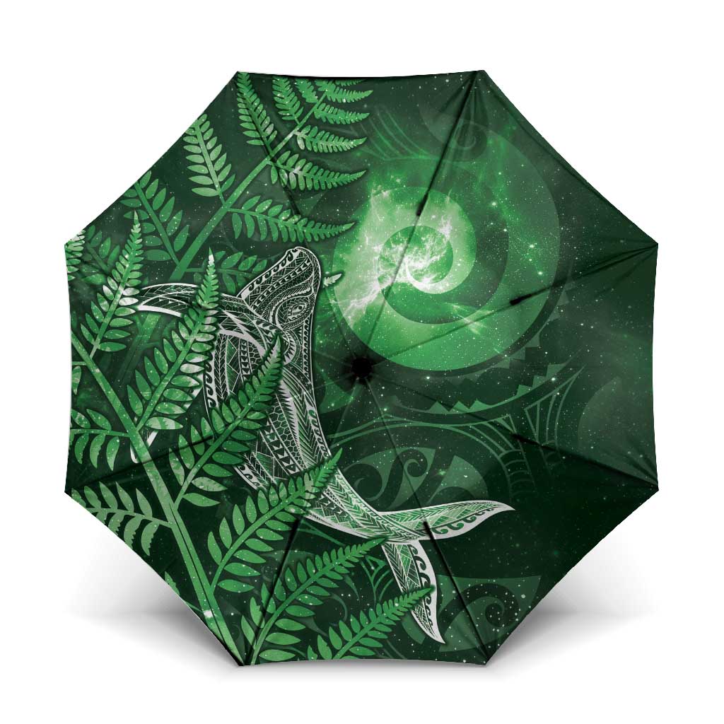New Zealand Matariki Umbrella Maori Koru With Humpback Whale Green LT05 One Size Folded 11.42 inch Opened Diameter 37.4 inch Green - Polynesian Pride