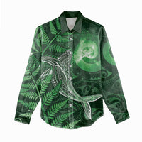 New Zealand Matariki Women Casual Shirt Maori Koru With Humpback Whale Green LT05 - Polynesian Pride