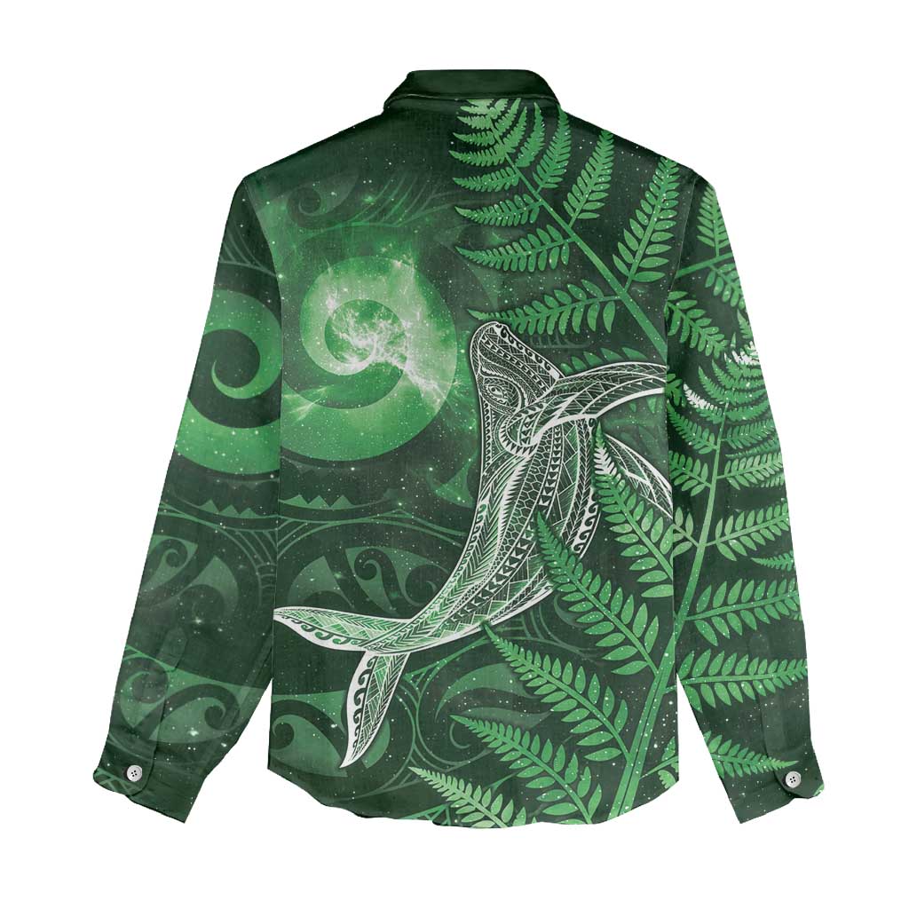 New Zealand Matariki Women Casual Shirt Maori Koru With Humpback Whale Green LT05 - Polynesian Pride
