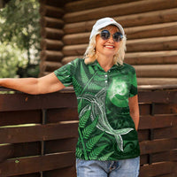 New Zealand Matariki Women Polo Shirt Maori Koru With Humpback Whale Green LT05 - Polynesian Pride