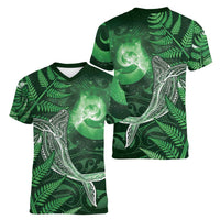 New Zealand Matariki Women V-Neck T-Shirt Maori Koru With Humpback Whale Green