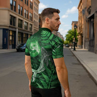 New Zealand Matariki Zipper Polo Shirt Maori Koru With Humpback Whale Green LT05 - Polynesian Pride