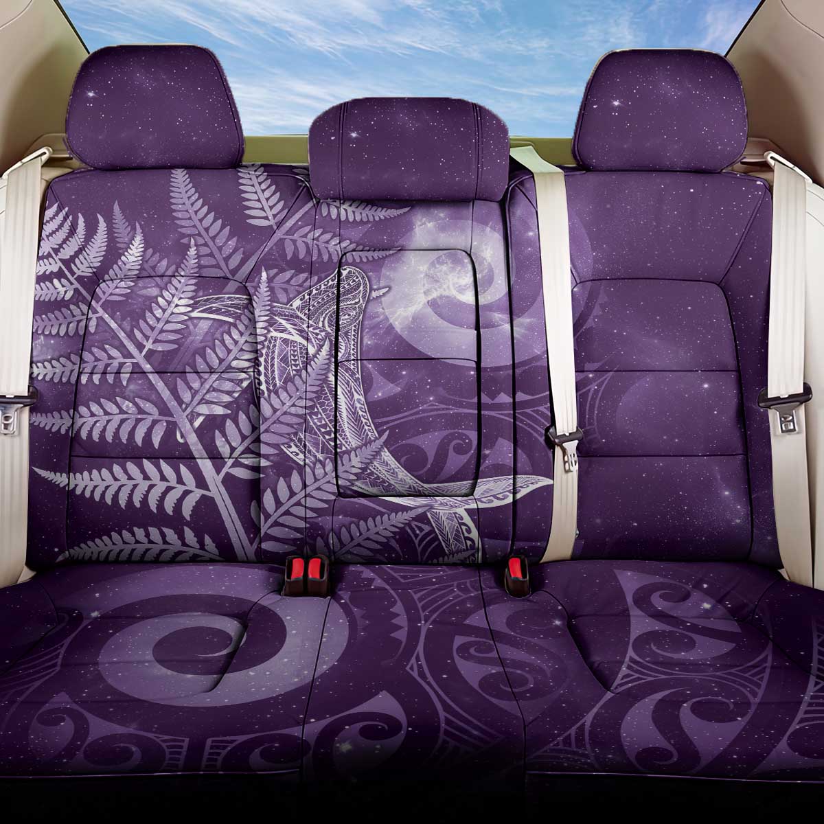 New Zealand Matariki Back Car Seat Cover Maori Koru With Humpback Whale Purple LT05 One Size Purple - Polynesian Pride