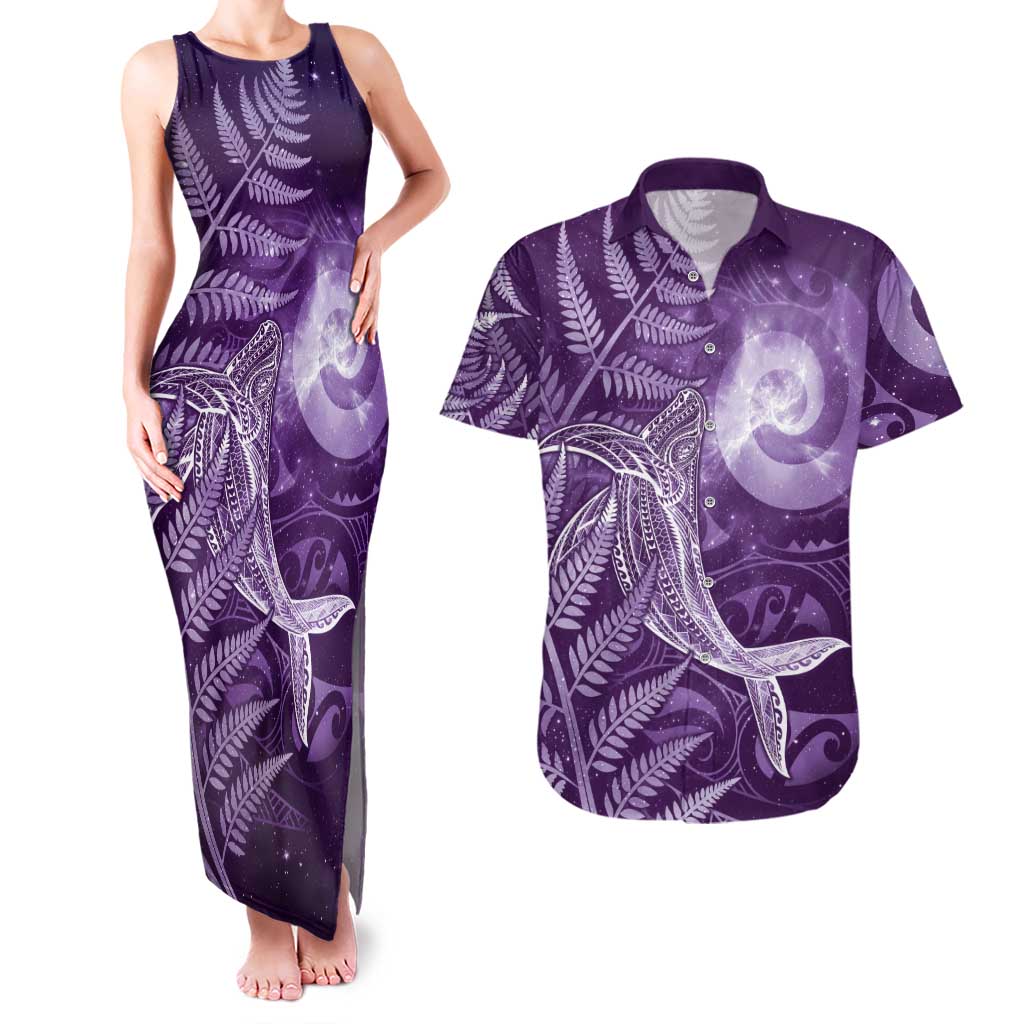 New Zealand Matariki Couples Matching Tank Maxi Dress and Hawaiian Shirt Maori Koru With Humpback Whale Purple LT05 Purple - Polynesian Pride