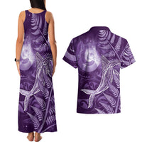 New Zealand Matariki Couples Matching Tank Maxi Dress and Hawaiian Shirt Maori Koru With Humpback Whale Purple LT05 - Polynesian Pride