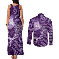 New Zealand Matariki Couples Matching Tank Maxi Dress and Long Sleeve Button Shirt Maori Koru With Humpback Whale Purple