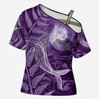 New Zealand Matariki Cross Shoulder Shirt Maori Koru With Humpback Whale Purple LT05 Female Purple - Polynesian Pride