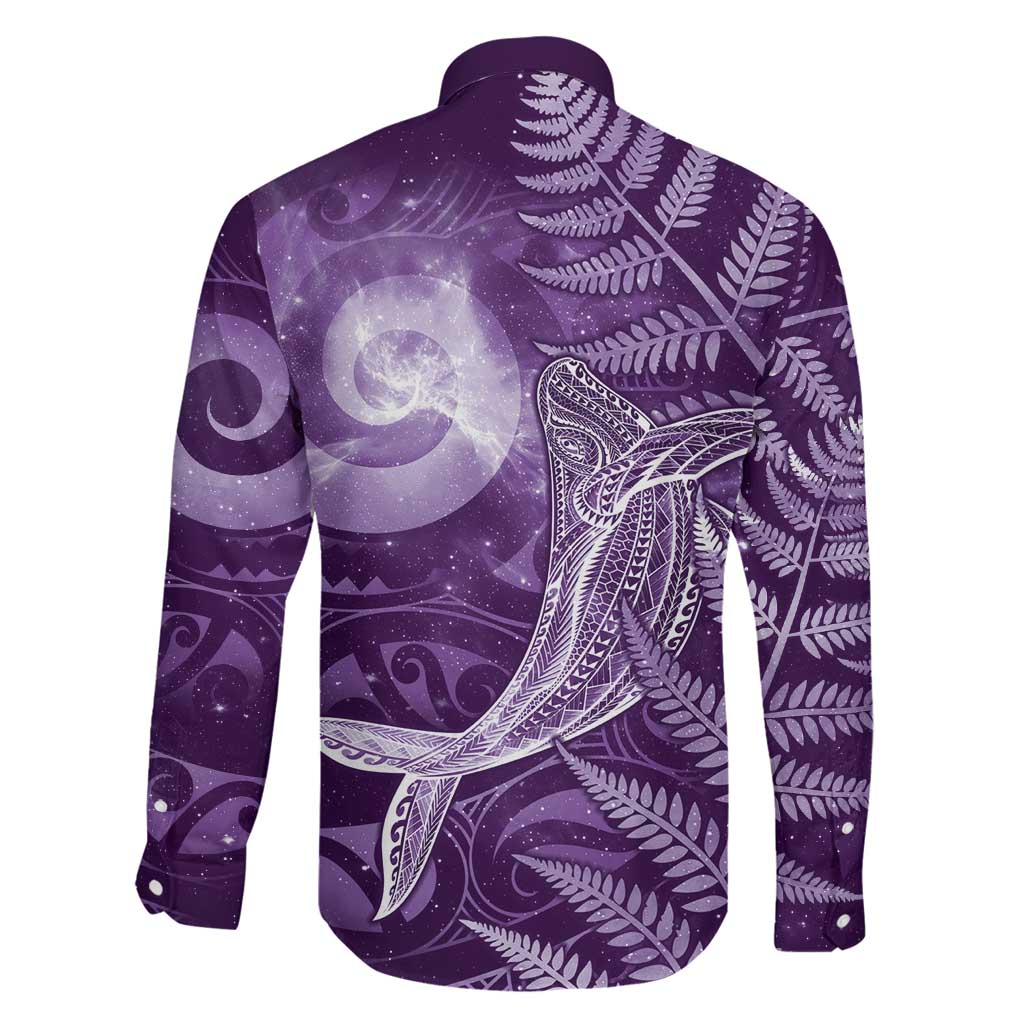 New Zealand Matariki Family Matching Off Shoulder Maxi Dress and Hawaiian Shirt Maori Koru With Humpback Whale Purple LT05 - Polynesian Pride