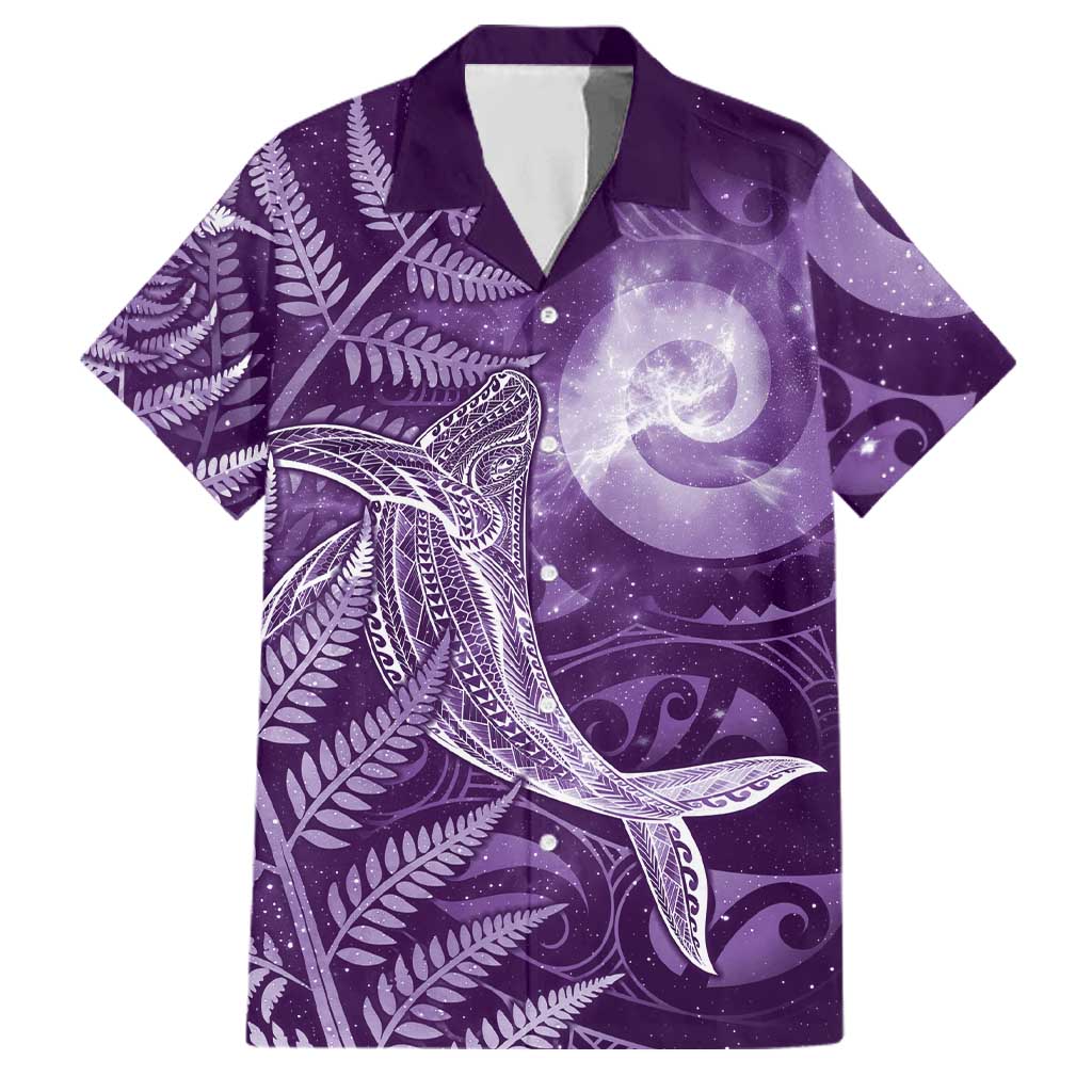 New Zealand Matariki Family Matching Off Shoulder Short Dress and Hawaiian Shirt Maori Koru With Humpback Whale Purple LT05 Dad's Shirt - Short Sleeve Purple - Polynesian Pride