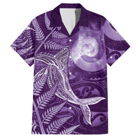 New Zealand Matariki Family Matching Off Shoulder Short Dress and Hawaiian Shirt Maori Koru With Humpback Whale Purple LT05 Dad's Shirt - Short Sleeve Purple - Polynesian Pride
