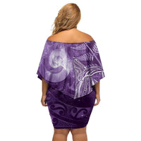 New Zealand Matariki Family Matching Off Shoulder Short Dress and Hawaiian Shirt Maori Koru With Humpback Whale Purple LT05 - Polynesian Pride