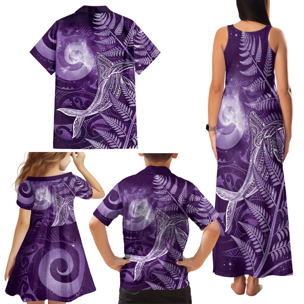 New Zealand Matariki Family Matching Tank Maxi Dress and Hawaiian Shirt Maori Koru With Humpback Whale Purple LT05 - Polynesian Pride