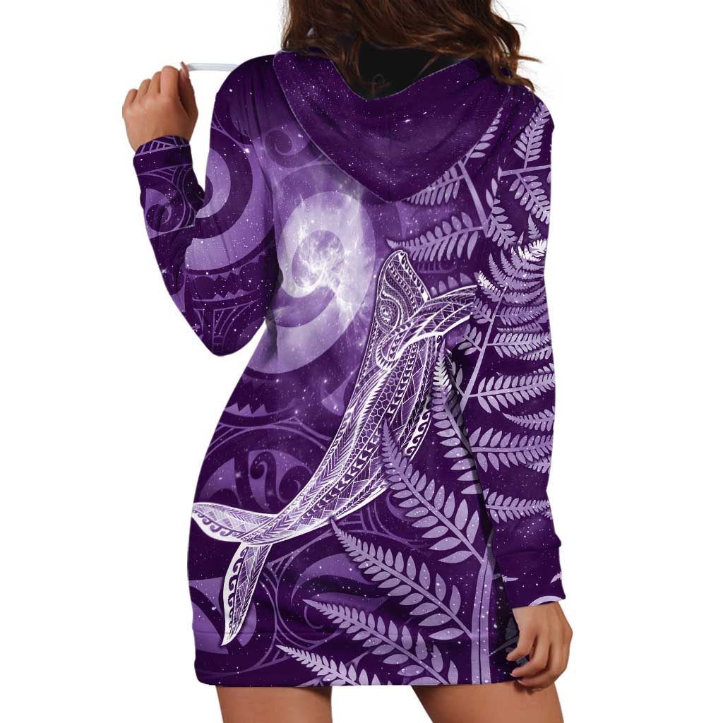 New Zealand Matariki Hoodie Dress Maori Koru With Humpback Whale Purple
