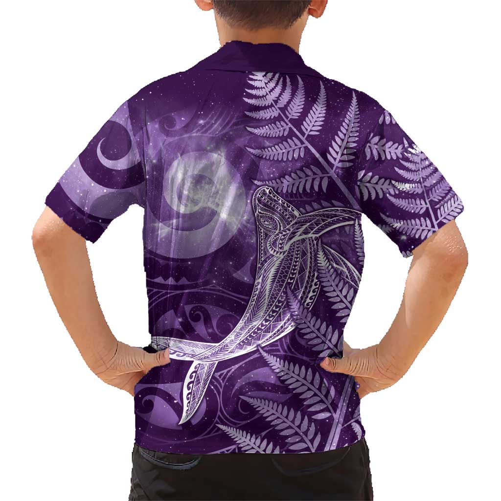 New Zealand Matariki Kid Hawaiian Shirt Maori Koru With Humpback Whale Purple LT05 - Polynesian Pride