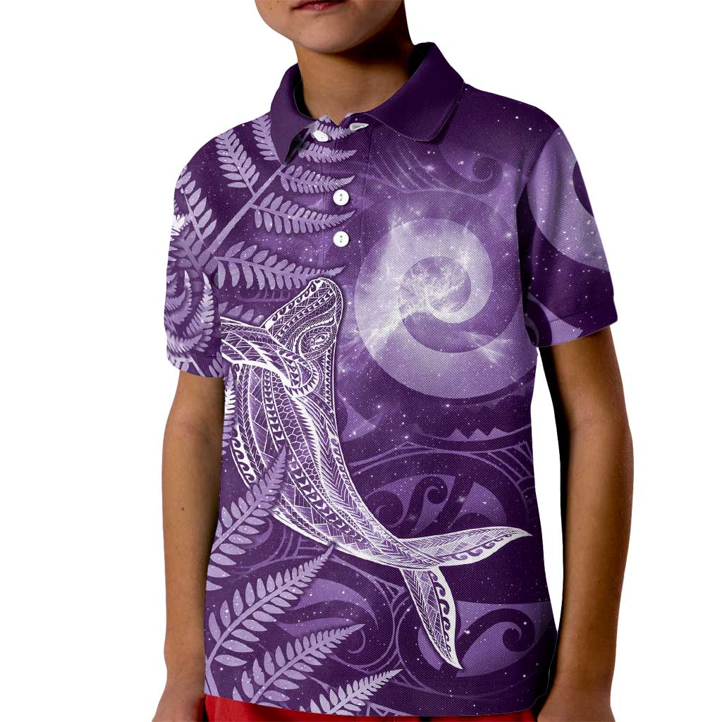 New Zealand Matariki Kid Polo Shirt Maori Koru With Humpback Whale Purple LT05 Kid Purple - Polynesian Pride