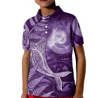 New Zealand Matariki Kid Polo Shirt Maori Koru With Humpback Whale Purple LT05 Kid Purple - Polynesian Pride