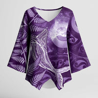 New Zealand Matariki Kimono Sleeve Blouse Maori Koru With Humpback Whale Purple LT05 Female Purple - Polynesian Pride