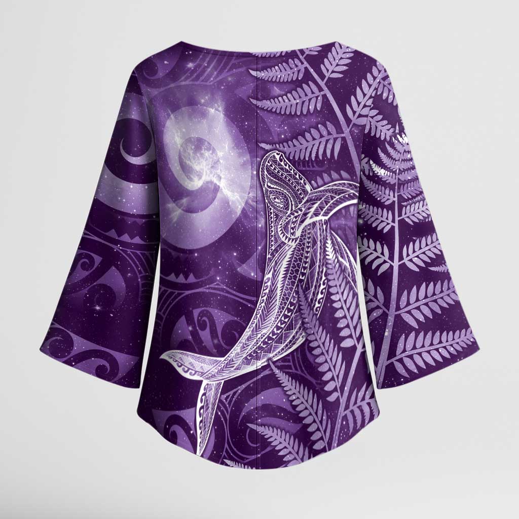 New Zealand Matariki Kimono Sleeve Blouse Maori Koru With Humpback Whale Purple LT05 - Polynesian Pride