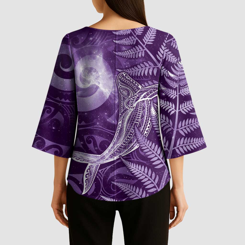New Zealand Matariki Kimono Sleeve Blouse Maori Koru With Humpback Whale Purple LT05 - Polynesian Pride