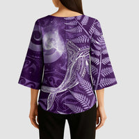 New Zealand Matariki Kimono Sleeve Blouse Maori Koru With Humpback Whale Purple LT05 - Polynesian Pride