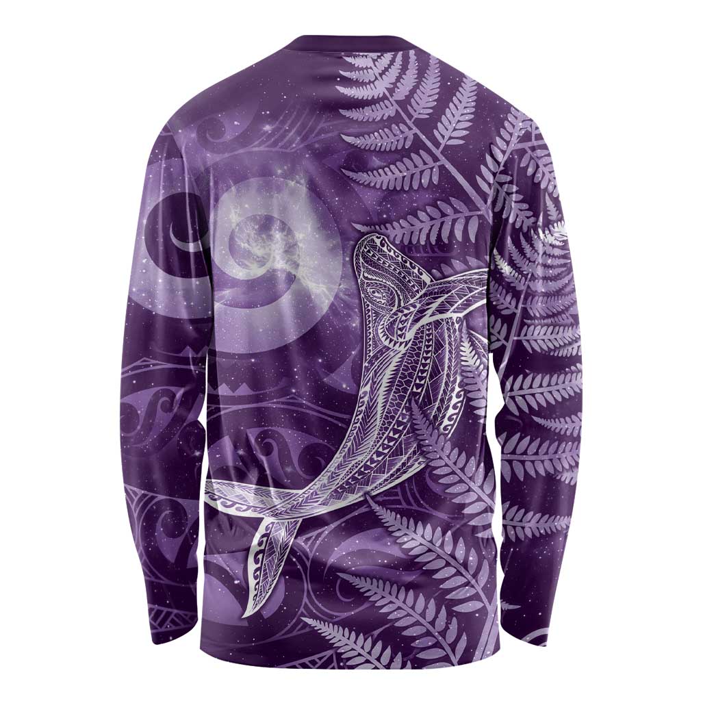 New Zealand Matariki Long Sleeve Shirt Maori Koru With Humpback Whale Purple LT05 - Polynesian Pride