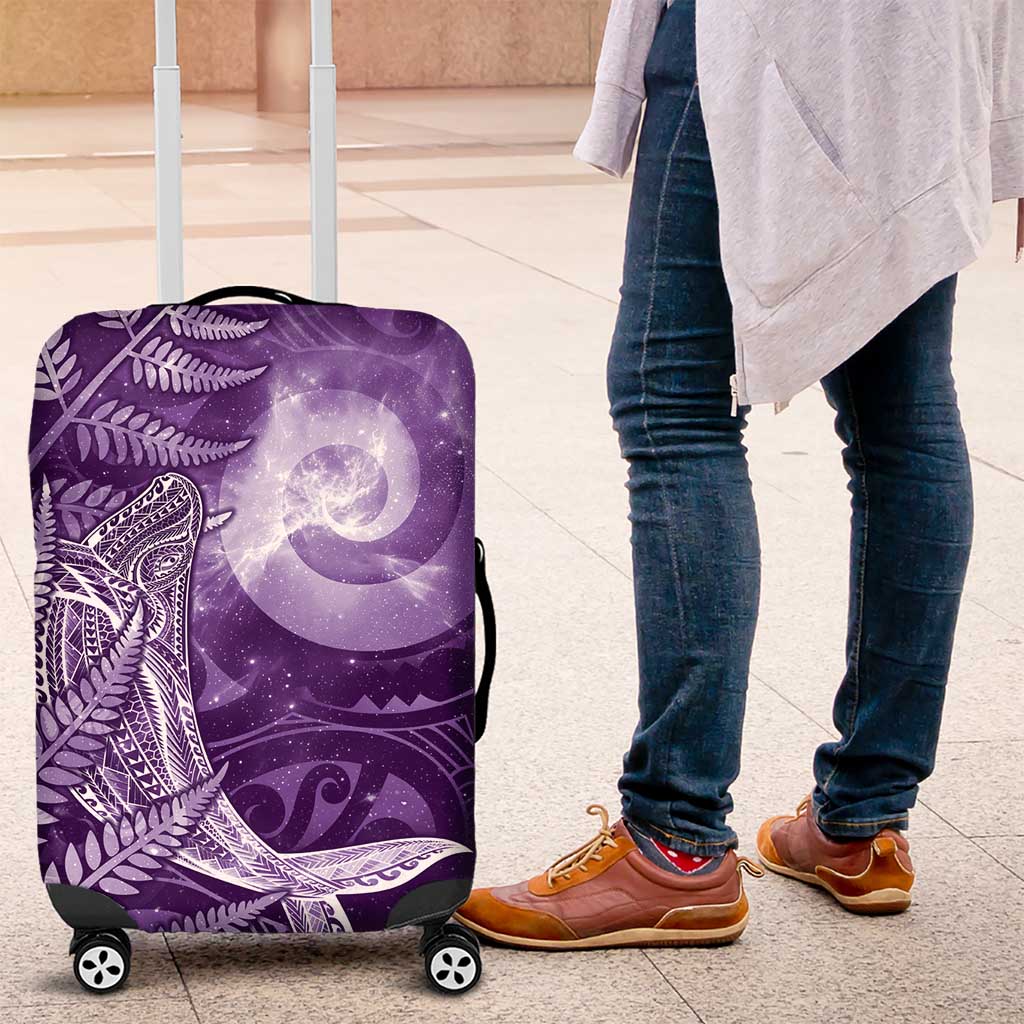 New Zealand Matariki Luggage Cover Maori Koru With Humpback Whale Purple LT05 Purple - Polynesian Pride
