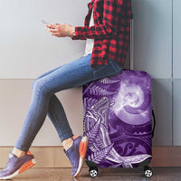 New Zealand Matariki Luggage Cover Maori Koru With Humpback Whale Purple LT05 - Polynesian Pride